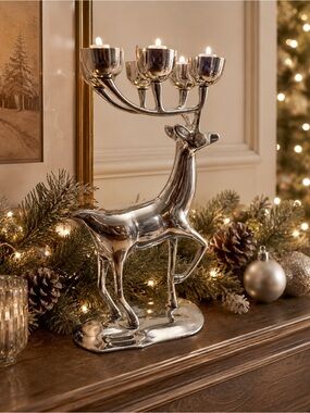 Holiday Deer 6-Tea-light Candle Holder Nickel Plated